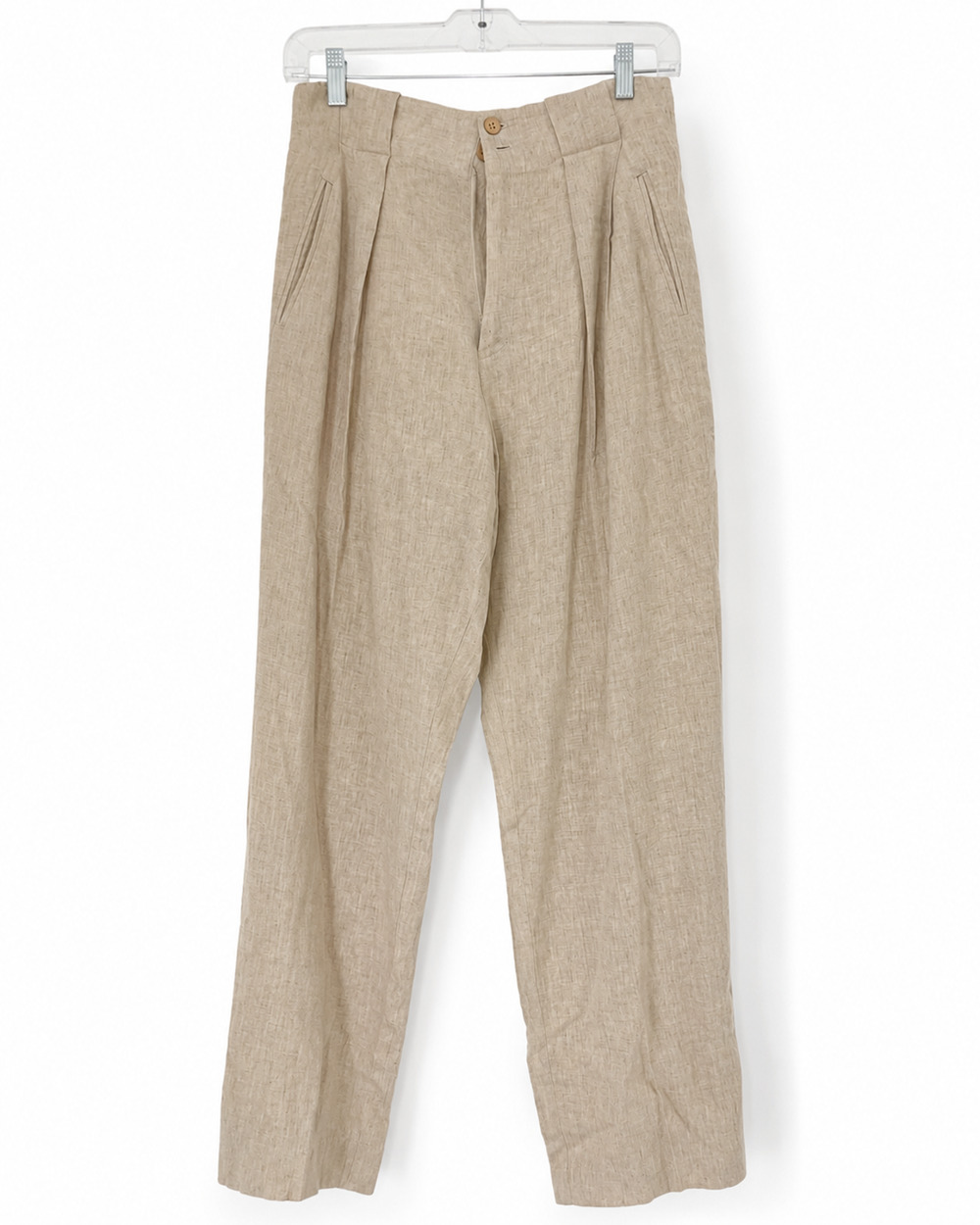 Vintage ETC Mens Linen Blend Pleated Trousers High Rise Tan Wide Leg 30x30 USA
